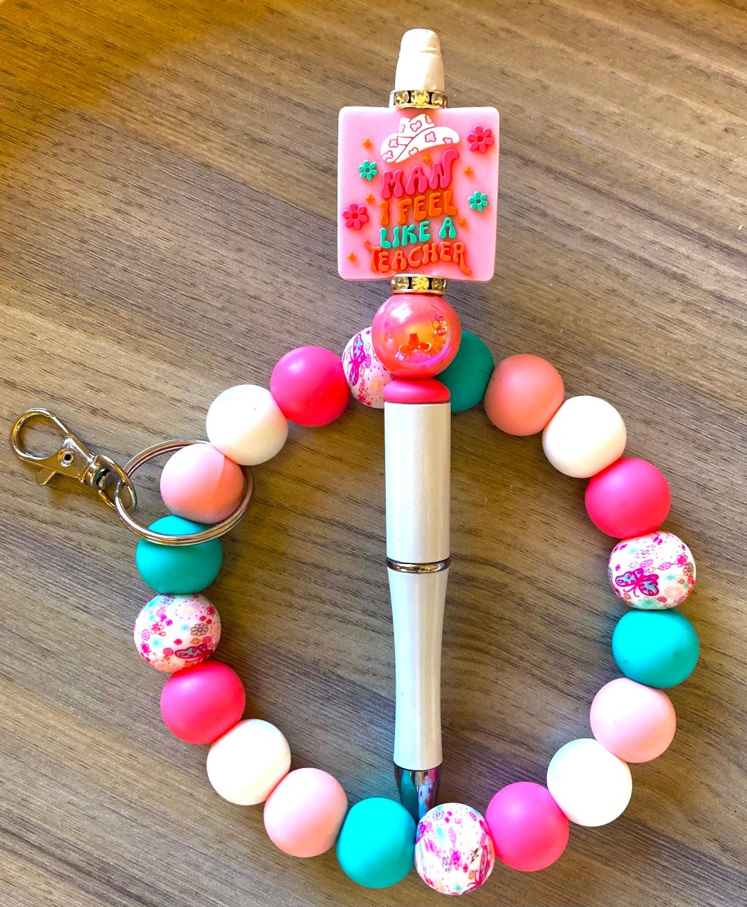 Beaded I feel Like A Teacher Wristlet And Pen Set