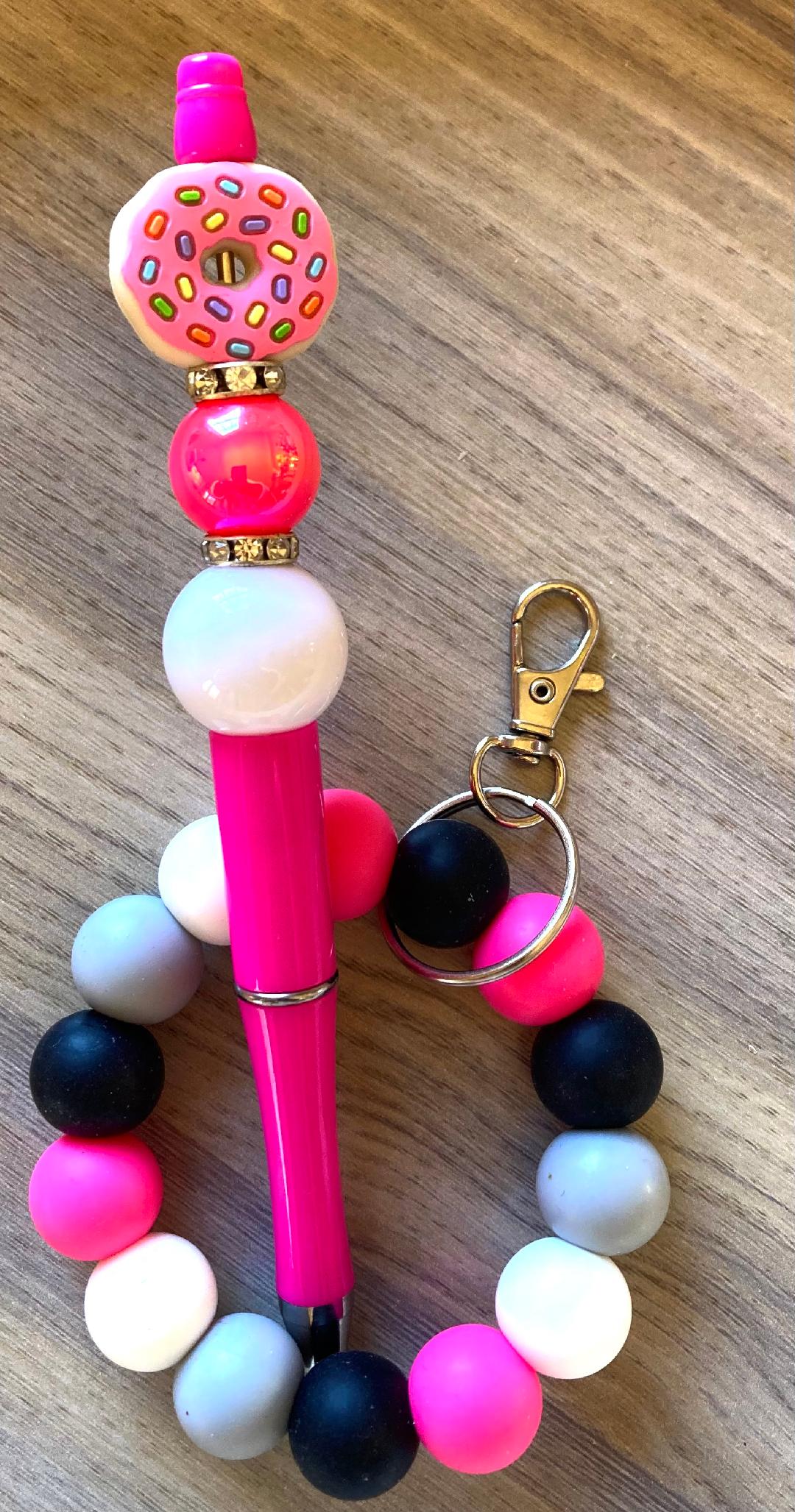 Beaded Doughnut Wristlet And Pen Set