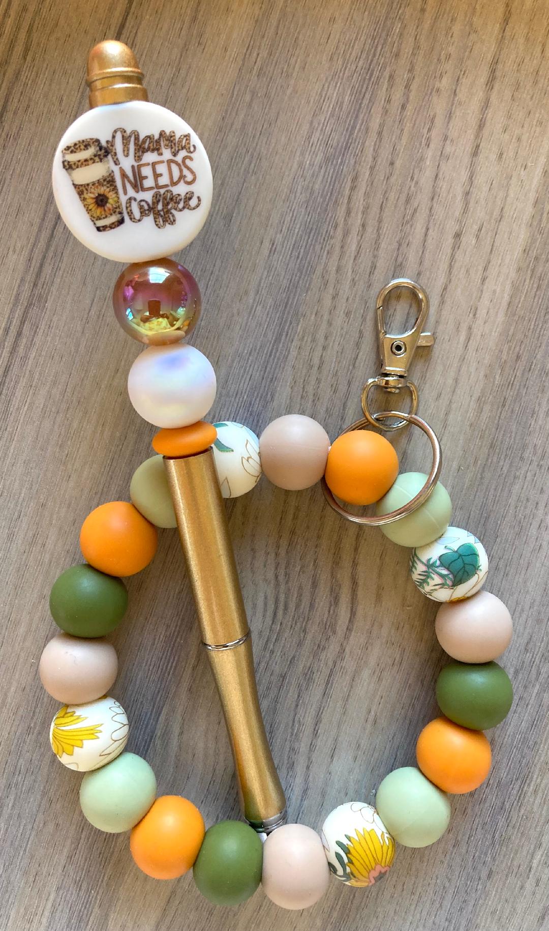 Beaded Mama Needs Coffee Safari Wristlet And Pen Set
