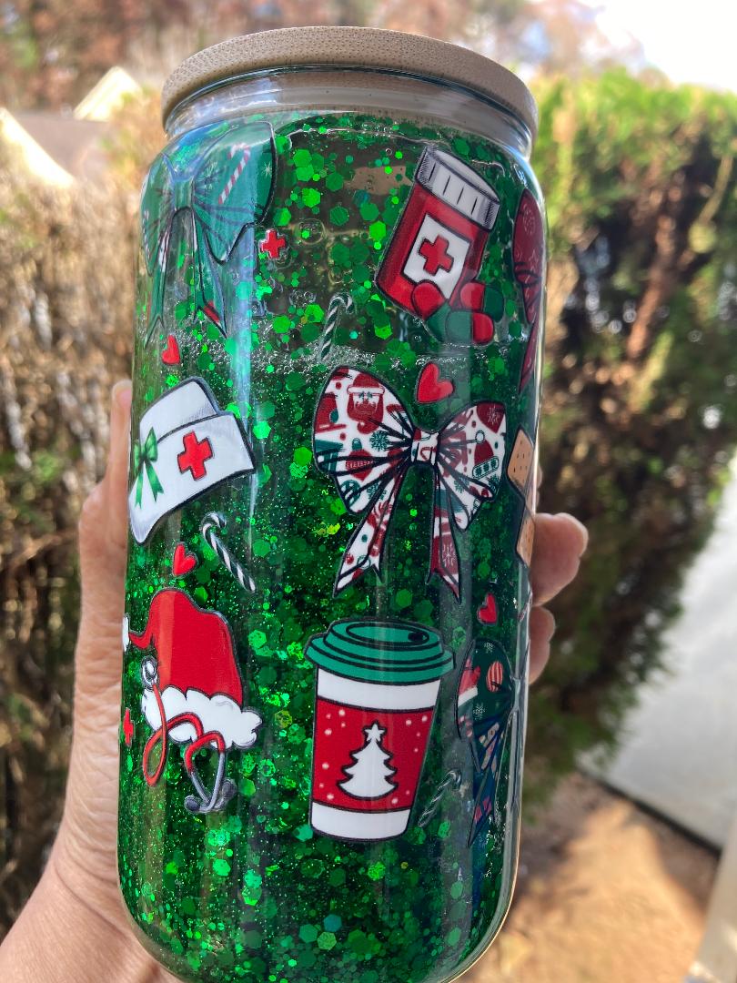 Green Glitter Nurse Snow Globe Ready To Ship