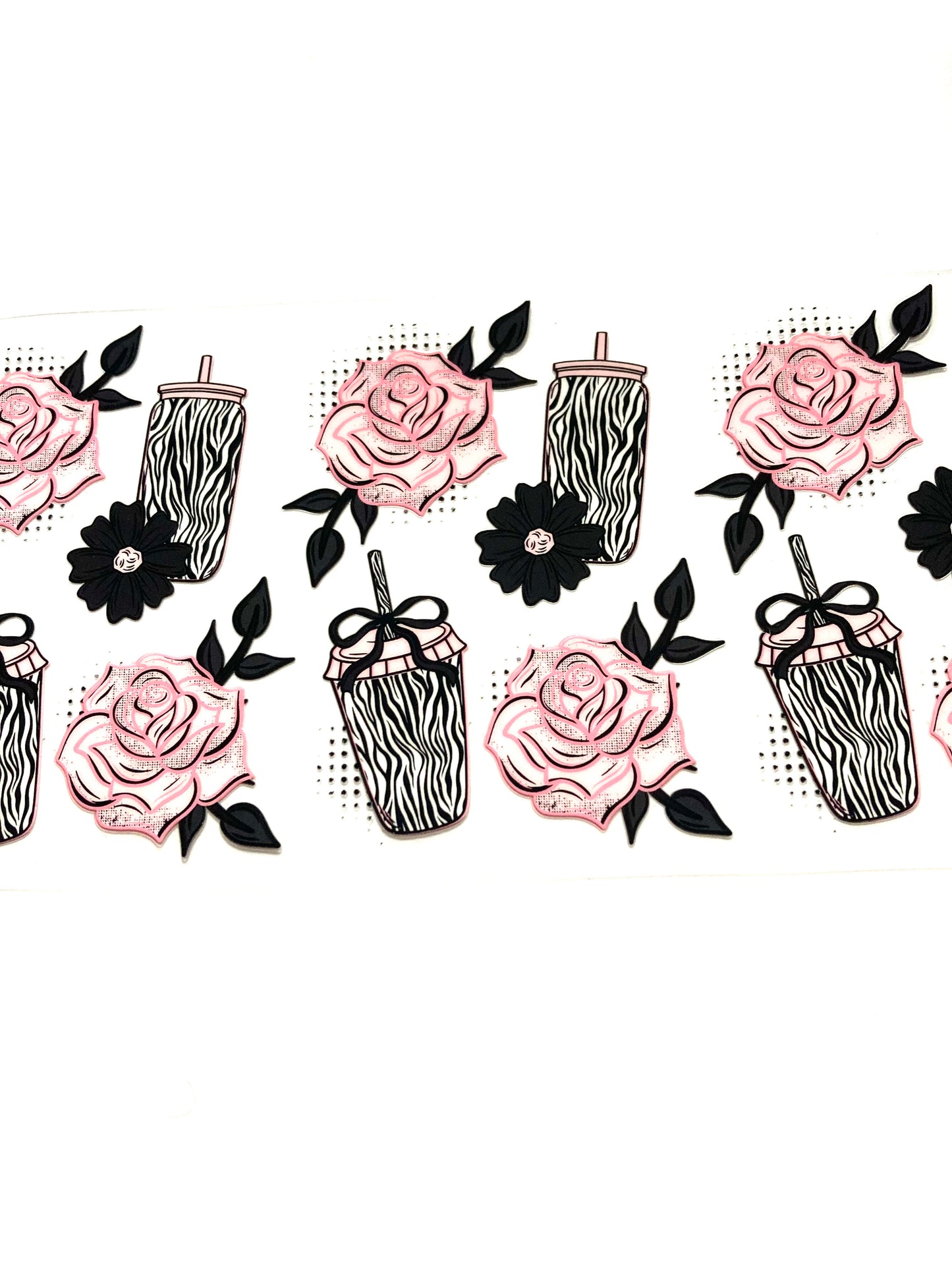 Zebra Print Tumblers And Pink Flowers Cup Wrap