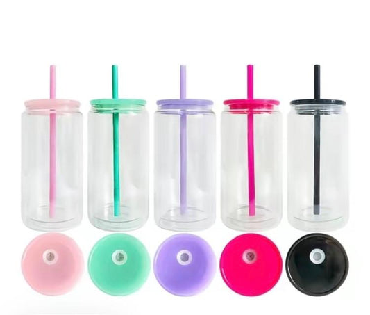 Acrylic Snow Globe Tumbler With Colored Lid (16oz)