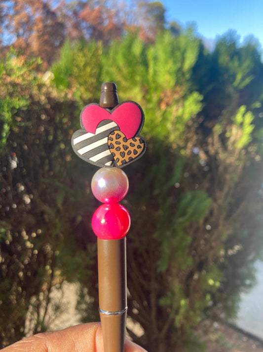 Zebra Heart Beaded Pen