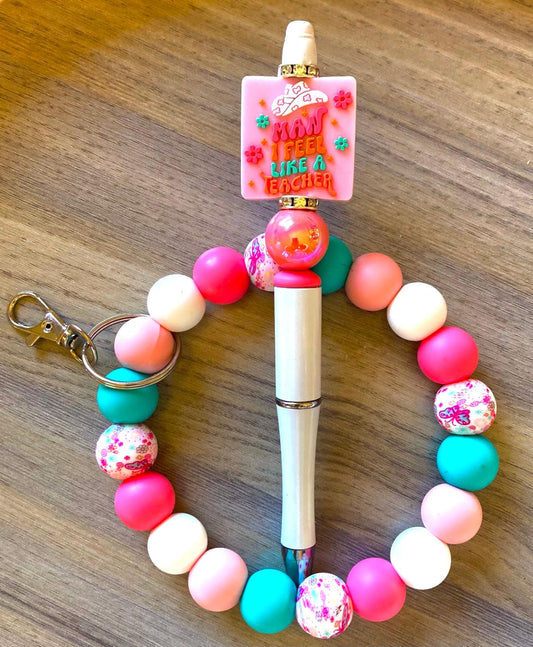 Beaded I feel Like A Teacher Wristlet And Pen Set