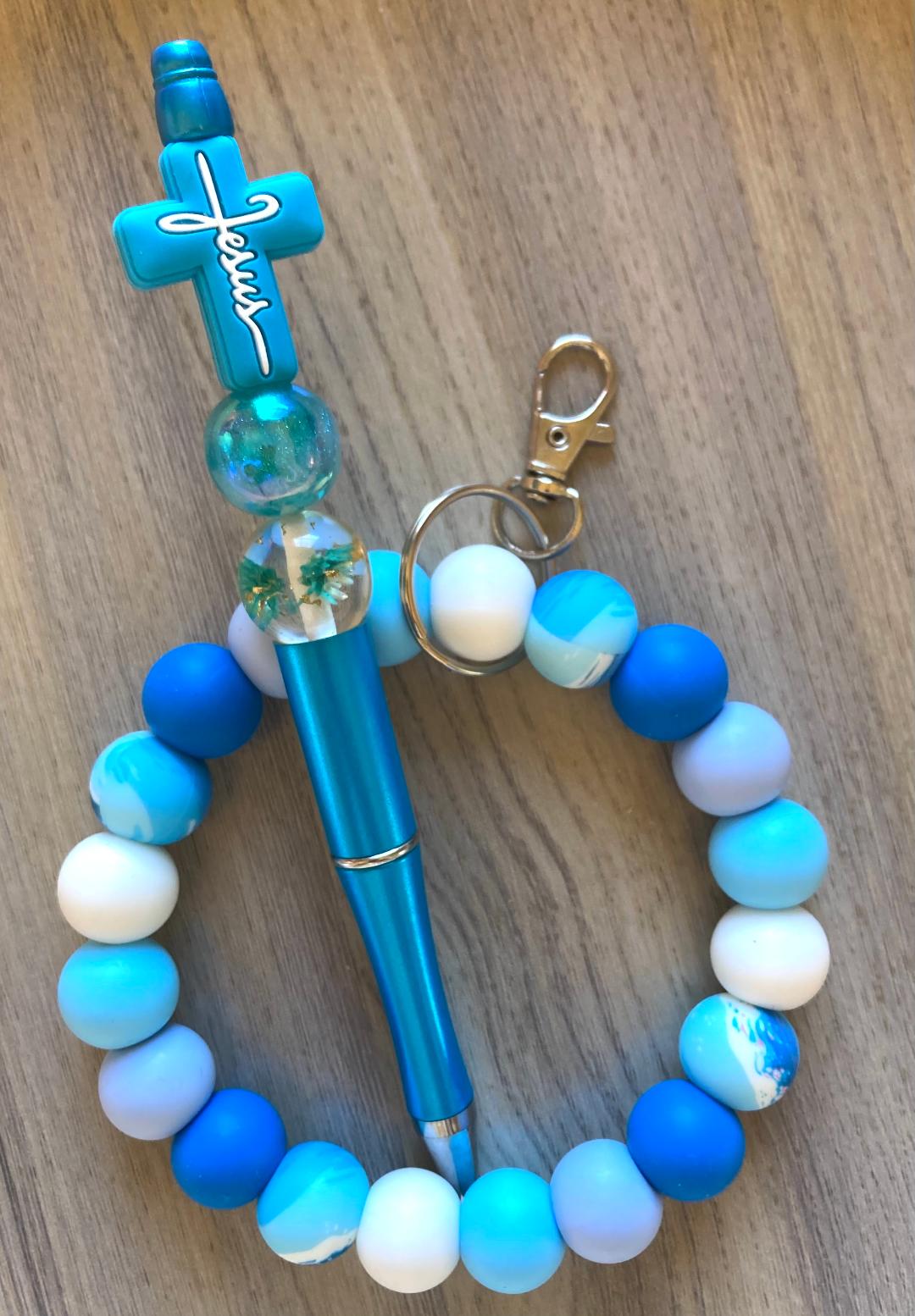 Beaded Jesus Wristlet And Pen Set