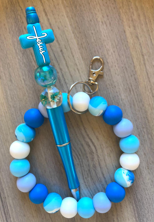 Beaded Jesus Wristlet And Pen Set
