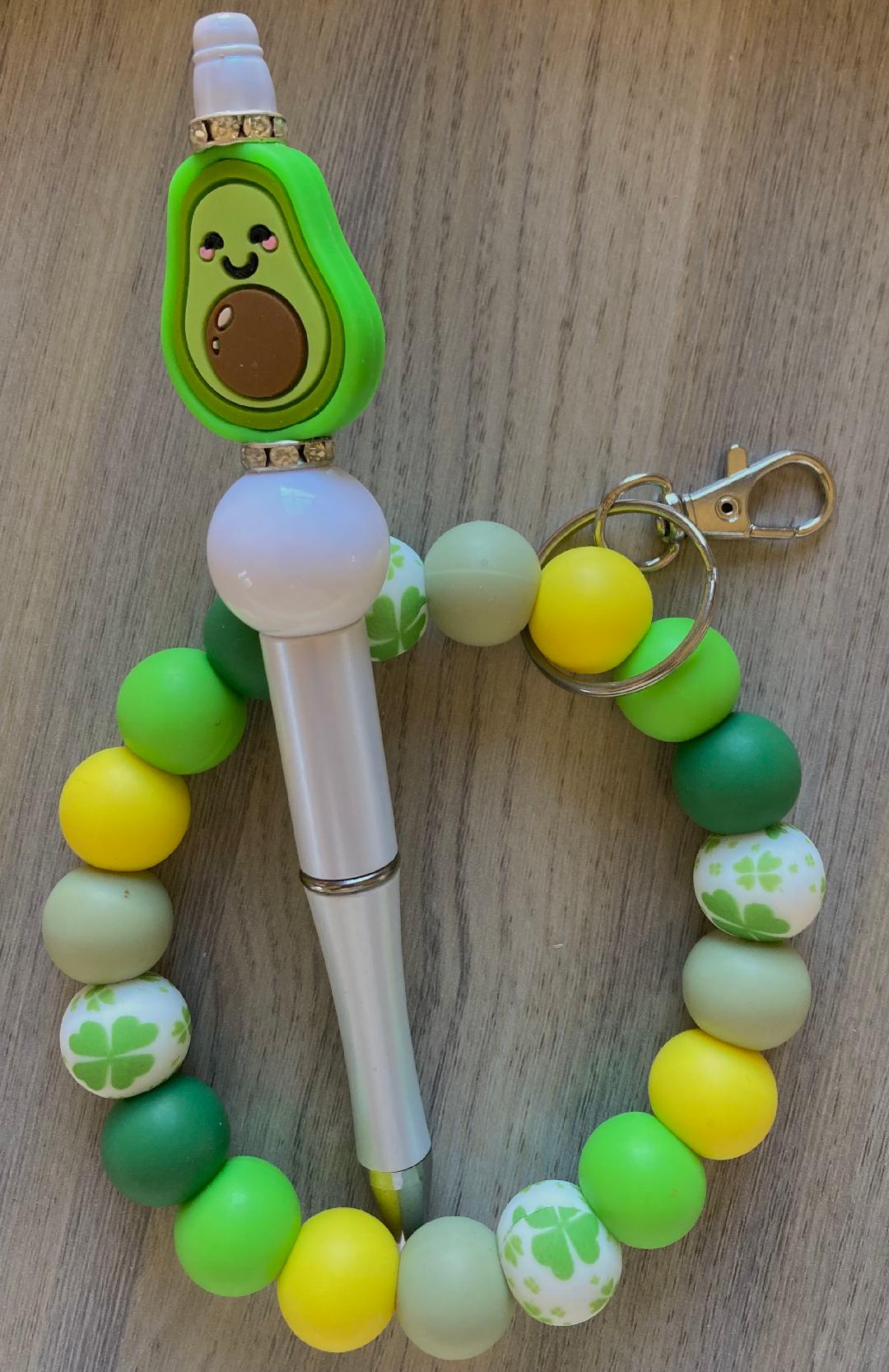 Beaded Avocado Wristlet And Pen Set