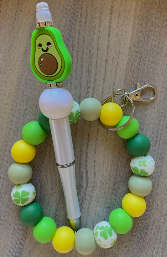 Beaded Avocado Wristlet And Pen Set