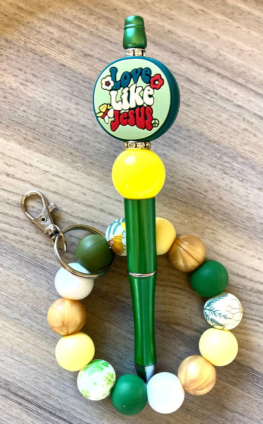 Beaded Yellow Love Like Jesus Wristlet And Pen Set