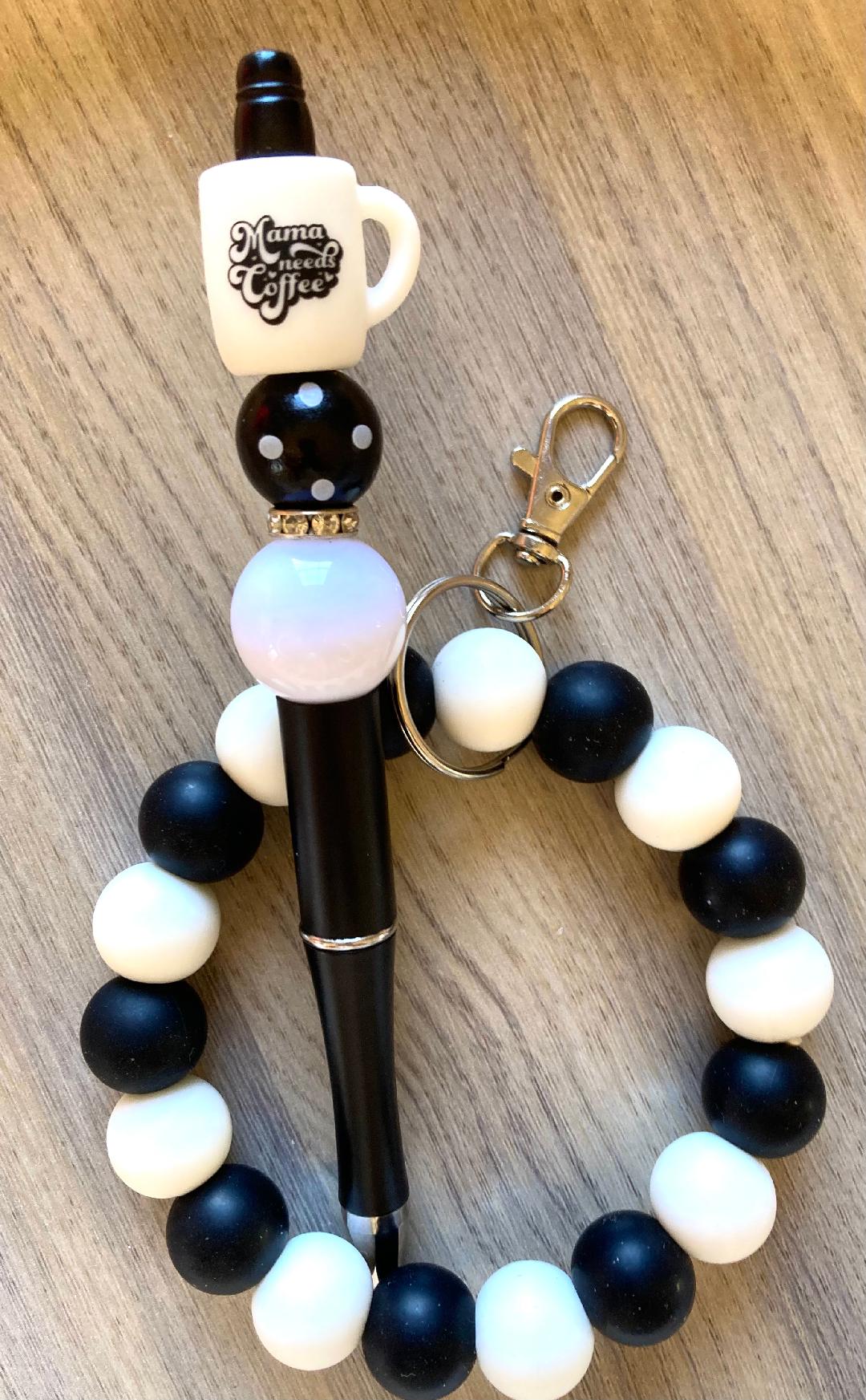 Beaded Coffee Cup Wristlet And Pen Set