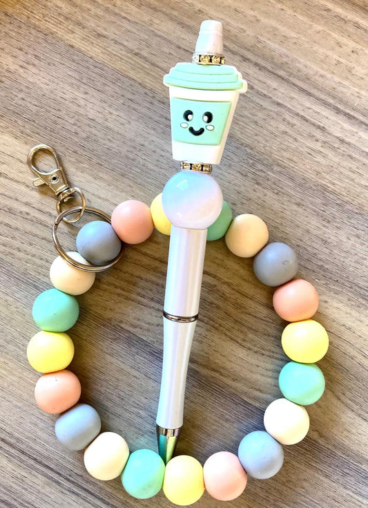 Beaded  Mint Coffee Cup Wristlet And Pen Set