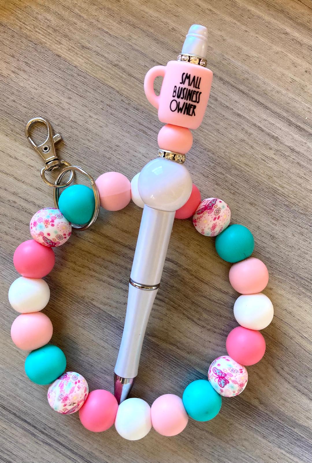 Beaded Small Business Owner Wristlet And Pen Set