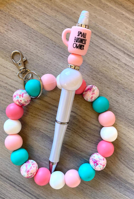 Beaded Small Business Owner Wristlet And Pen Set