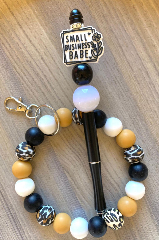 Beaded Small Business Babe Wristlet And Pen Set