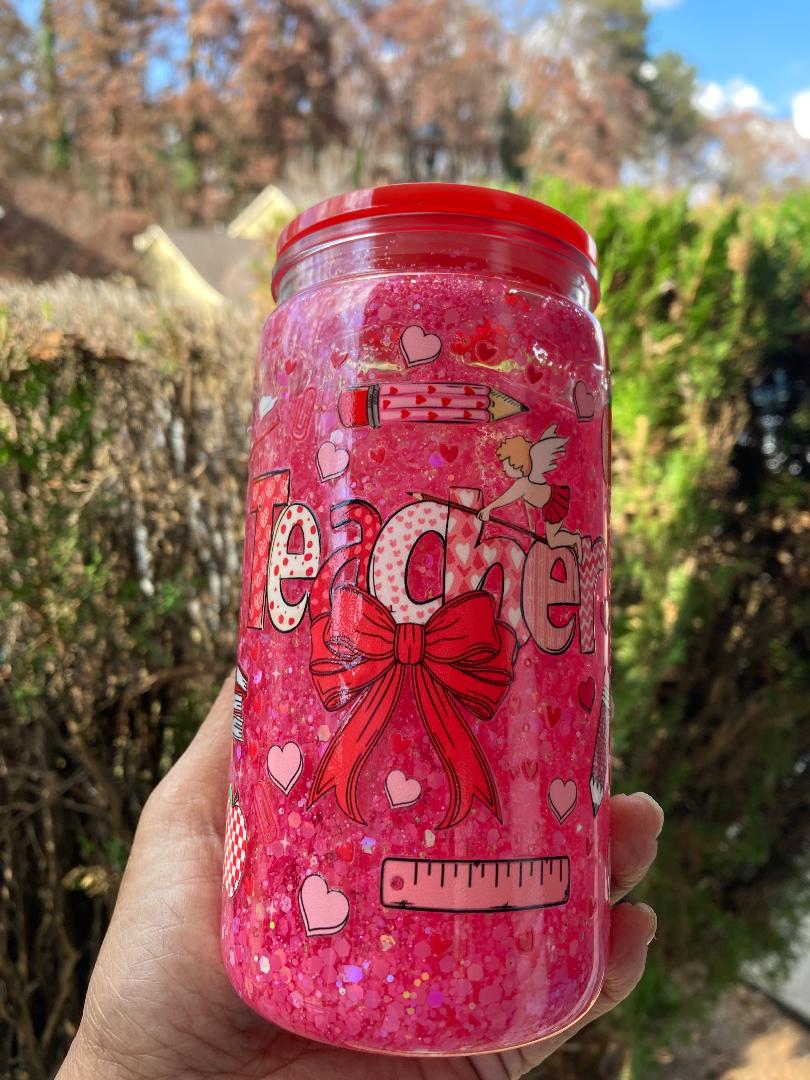Red Glitter Teacher Snow Globe Tumbler Ready To Ship