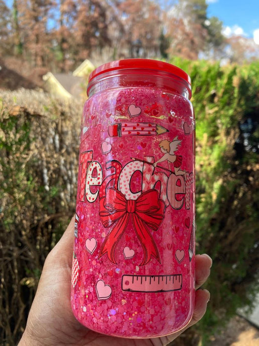 Red Glitter Teacher Snow Globe Tumbler Ready To Ship