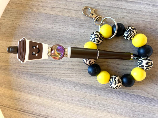 Beaded Coffee Lover Wristlet And Pen Set